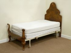 Quality early 20th century Queen Anne style figured walnut and mahogany banded 3' single bedstead,