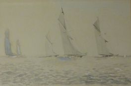 Racing Yachts, watercolour signed and dated J Lingham 1948,