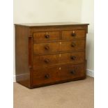 19th century oak and mahogany chest fitted with two short and three long drawers,