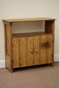 19th century pine side table fitted with cupboard enclosed by two plank doors, W80cm, H79cm,