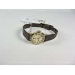 Ladies hallmarked 19ct gold wristwatch with original leather strap and buckle