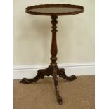 Victorian mahogany carved pedestal table with oval top fitted with pie crust gallery, 48cm x 30cm,