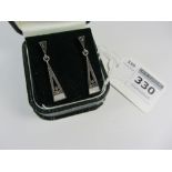 Pair of triangular mother of pearl and marcasite ear-rings stamped 925