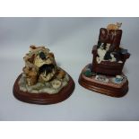 Two Border Fine Arts Border Collie sculptures -  'Caught Napping' by Ray Ayres H16cm and one other