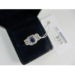 Square set sapphire and diamond ring stamped 9K