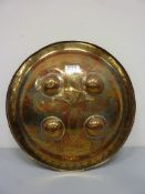Mid 20th century embossed brass Middle Eastern decorative shield D37cm