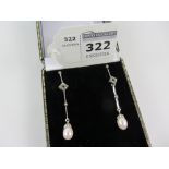 Pair of pearl and marcasite drop ear-rings stamped 925