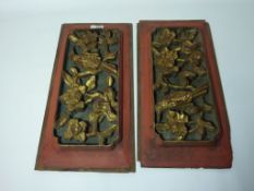 Pair late 19th/early 20th century Chinese carved wood Peranakan wedding bed panels decorated with