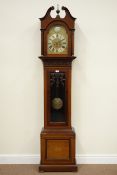 Edwardian mahogany satinwood inlaid longcase clock, brass dial signed Tempus Fugit,