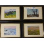 'The Four Seasons', set of four miniature acrylic landscapes signed by S(ilas) Wood  8cm x 10.