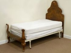 Quality early 20th century Queen Anne style figured walnut and mahogany banded 3' single bedstead,