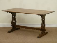 Reproduction 'Old Charm' oak rectangular stretcher base table, 153cm x 82cm,