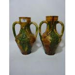 Pair 19th century French Domestic Ware twin handled vases H30cm