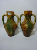 Pair 19th century French Domestic Ware twin handled vases H30cm