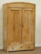 19th century pine double wardrobe fitted with single drawer to base, W121cm, H199cm,