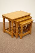 Yorkshire Oak - 'Foxman' adzed oak nest of three tables by Malcolm Pipes of Carlton Husthwaite,