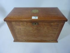 Edwardian oak correspondence box with presentation plaque H25cm