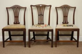 Three 19th century dining chairs fretwork splat back fitted with tapestry upholstered drop in seats