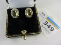 Pair of yellow cabochon stone dress ear-rings stamped 925