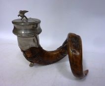 Early 20th century Derbyshire ram's horn snuff mull with pewter mounts,