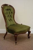 Victorian walnut spoon back nursing chair, serpentine seat,