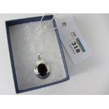 Pendant necklace set with Whitby jet stamped 925