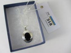 Pendant necklace set with Whitby jet stamped 925