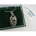 Black onyx and marcasite pendant necklace stamped 925
