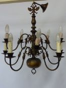 Ten branch brass chandelier H75cm approx.