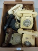 Five vintage rotary dial telephones in one box