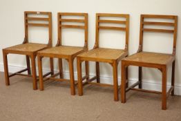 Set four 20th century walnut chairs with cane work seats
