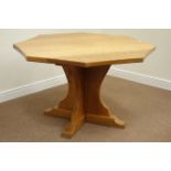 Yorkshire Oak - 'Knightman' adzed oak octagonal pedestal dining table, concave shaped sides,