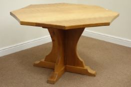 Yorkshire Oak - 'Knightman' adzed oak octagonal pedestal dining table, concave shaped sides,