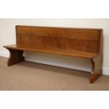 Yorkshire Oak - 'Mouseman' oak pew, plank seat with panelled back, carved fat mouse signature,