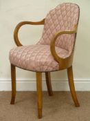 Art Deco period shaped back walnut elbow chair,