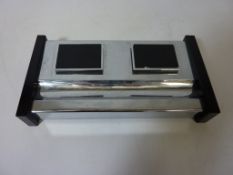 Art Deco period black and chrome inkwell desk stand L25cm