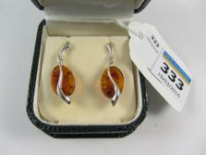 Pair of amber drop ear-rings stamped 925