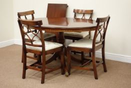 Reprodux Bevan Funnel inlaid mahogany extending pedestal dining table with foldout leaf (L144cm