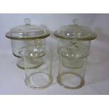 Pair early 20th century Czechoslovakian glass sweet jars H38cm and two glass cloches (4)