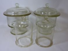 Pair early 20th century Czechoslovakian glass sweet jars H38cm and two glass cloches (4)