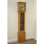 Yorkshire Oak - Craftsman made light oak longcase clock, lead glazed trunk door,