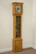 Yorkshire Oak - Craftsman made light oak longcase clock, lead glazed trunk door,