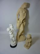 Three classical design plaster figures H67cm diminishing