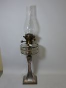 Edwardian silver-plated and glass oil lamp H68cm