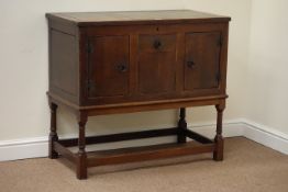 Early 20th century oak dresser fitted with hinged lid, two cupboards and centre drawer, W98cm,