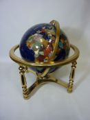 Gemstone Globe on brass stand H45cm