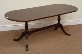 Beresford & Hicks reproduction oval twin pedestal coffee table, L142cm,