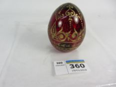 'Faberge Modern' ruby glass egg with cut and gilded decoration H6cm