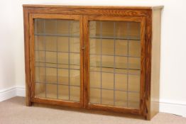 20th century oak bookcase enclosed by lead glazed doors, W135cm, H104cm,