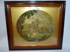 Regency embroidered silk picture 'The Discovery of Moses' 53cm x 60cm overall,